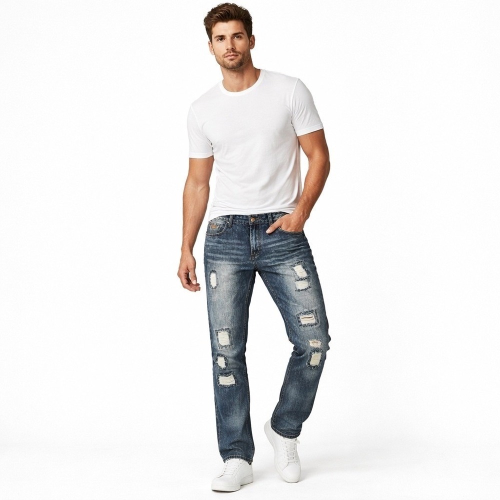NEW Parish Nation Men's Distressed Denim Jeans Blue‎ Size 38x32 Straight Fit
